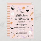 ツインピンクの小さなブハロウィーン赤ちゃんシャワー 招待状 (正面/裏面)