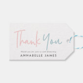 ツインピンクモダンブルースタイリッシュタイポグラフィ感謝してい ギフトタグ (正面(横))