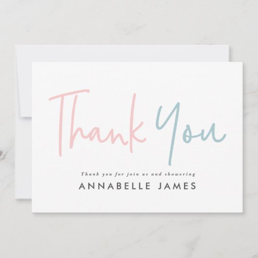 ツインピンクモダンブルー感謝していタイポグラフィスタイリッシュユー 招待状 (正面)