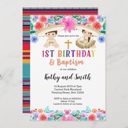 ツインフィエスタ誕生日アンドバプテスマ招待状 招待状 (正面/裏面)