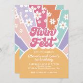 ツインフェストレインボーサンシャインデイジー1st誕生日 招待状 (正面/裏面)