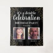 ツインフォト ブラック ゴールド バースデー バナー タペストリー (正面)