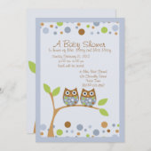 ツインフクロウベビーシャワー招待状 招待状 (正面/裏面)