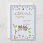 ツインフクロウベビーシャワー招待状 招待状 (正面)