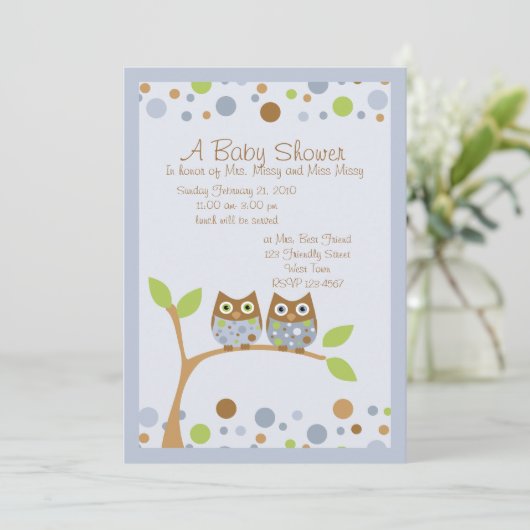 ツインフクロウベビーシャワー招待状 招待状 (スタンド正面)