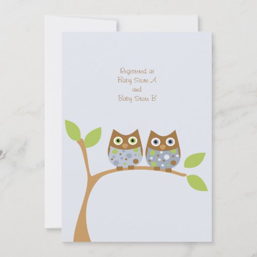 ツインフクロウベビーシャワー招待状 招待状 (裏面)