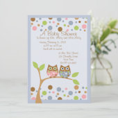 ツインフクロウベビーシャワー招待状 招待状 (スタンド正面)