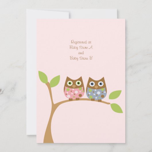 ツインフクロウベビーシャワー招待状 招待状 (裏面)