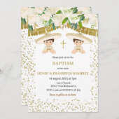 ツインフローラ金ゴールドフィエスタボーイバプティスマ《キリスト教》洗礼式や命名式 招待状 (正面/裏面)