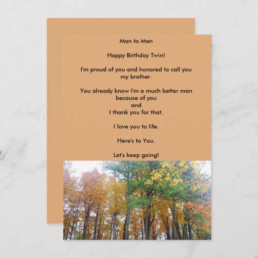 ツインブラザーズ誕生日フラットグリーティングカード (正面/裏面)
