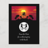 ツインブラックシーホースのシルエットモノグラム写真 インビテーションポストカード (正面)