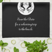 ツインブラックシーホースのシルエットモノグラム写真 キッチンタオル (折り畳み)