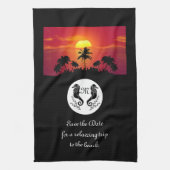 ツインブラックシーホースのシルエットモノグラム写真 キッチンタオル (縦)