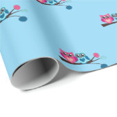 ツインブルーとピンクフクロウ ラッピングペーパー (ロールコーナー)