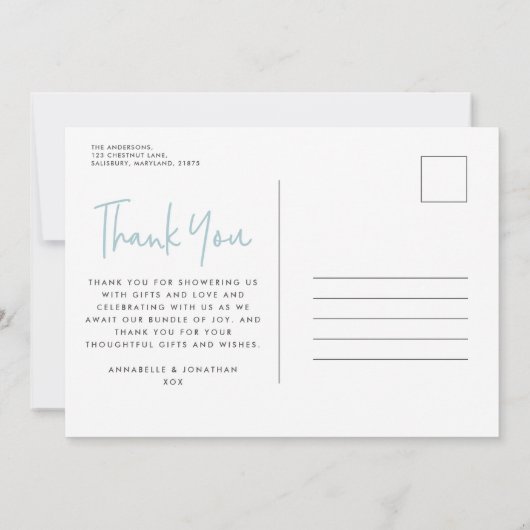 ツインブルーモダンスタイリッシュタイポグラフィ感謝してい 招待状 (裏面)