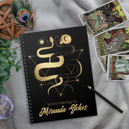 ツインヘビとスカルブラック&金ゴールドトレンディーゴシック ノートブック