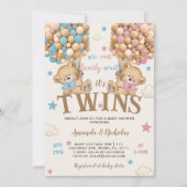 ツインベアーズボーイガールスター&バルーン赤ちゃんシャワー 招待状 (正面)
