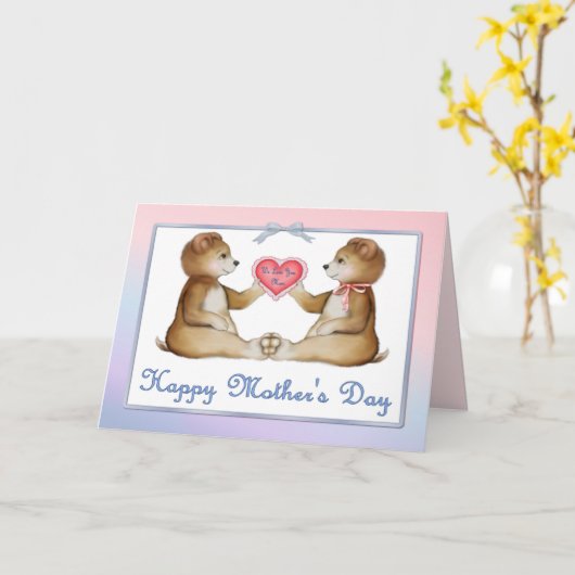 ツインベアーズ – 母の日のカードの男の子と女の子 カード (黄色い花)