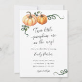 ツインベイビーシャワーの途中で2つの小さなカボチャ 招待状 (正面)