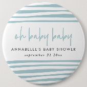 ツインベイビーシャワーブルーモダンタイポグラフィパーティー 缶バッジ (正面)