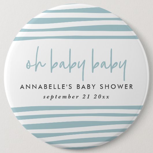 ツインベイビーシャワーブルーモダンタイポグラフィパーティー 缶バッジ (正面)