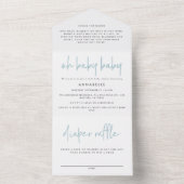 ツインベイビーシャワーブルーモダンタイポグラフィ オールインワン招待状 (内側)