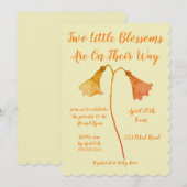 ツインベイビーシャワー オレンジの花の双子ちゃん 招待状 (正面/裏面)