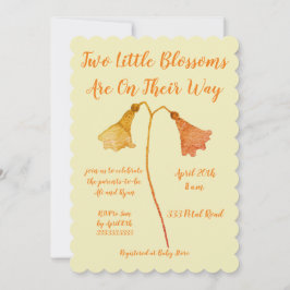 ツインベイビーシャワー オレンジの花の双子ちゃん 招待状