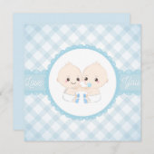 ツインベビーの男の子とレースのフレームのグリーティングカード (正面/裏面)