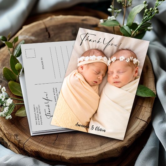 ツインベビーガールサンキューユー誕生日ポストカ ポストカード