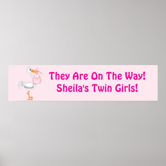 ツインベビーガールシャワーパーティーバナー ポスター (正面)