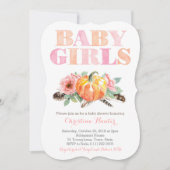 ツインベビーガールズカボチャ無料スピリットベビーシャワー 招待状 (正面)