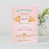 ツインベビーガールズキュートシャワースプリンクルカラフルシック 招待状 (スタンド正面)