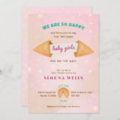 ツインベビーガールズキュートシャワースプリンクルカラフルシック 招待状 (正面/裏面)