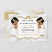 ツインベビーガールズバプテスマ金ゴールドクロスサンキュー サンキューカード (正面/裏面)