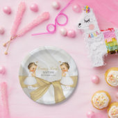ツインベビーガールズバプテスマ《キリスト教》洗礼式や命名式金ゴールドホワイト ペーパープレート (パーティー)