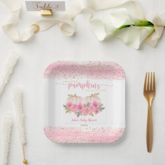 ツインベビーガールズパンプキンピンクの金ゴールドシャワーのお気に入り ペーパープレート