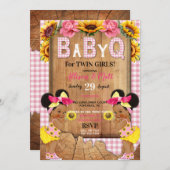 ツインベビーガールズピンクヒマワリベビーQバーベキュー 招待状 (正面/裏面)