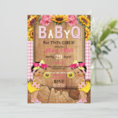 ツインベビーガールズピンクヒマワリベビーQバーベキュー 招待状 (スタンド正面)