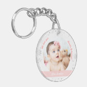 ツインベビーガールズ2枚の写真の名前おばさん雪クリスマス キーホルダー (正面左)