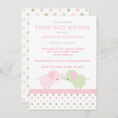 ツインベビーガールゾウベビーシャワー招待状 招待状 (正面/裏面)