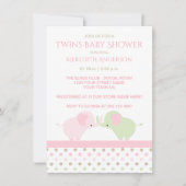 ツインベビーガールゾウベビーシャワー招待状 招待状 (正面)