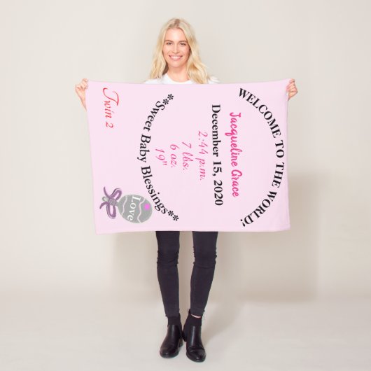 ツインベビーガールピンクホワイトベビー統計 フリースブランケット (インサイチュ)