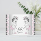 ツインベビーガールプリンセスシャワーサンキューカード サンキューカード (スタンド正面)