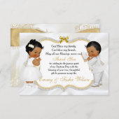 ツインベビーガールボーイバプテスマ金ゴールドクロスサンキューサンキュー サンキューカード (正面/裏面)