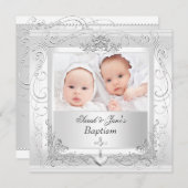 ツインベビーガールボーイ《キリスト教》洗礼式や命名式バプティスホワイト2 案内状 (正面/裏面)