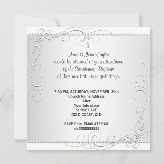 ツインベビーガールボーイ《キリスト教》洗礼式や命名式バプティスホワイト2 案内状 (裏面)