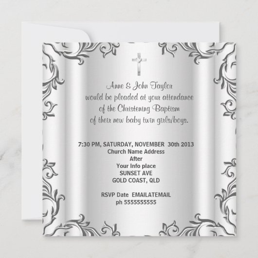 ツインベビーガールボーイ《キリスト教》洗礼式や命名式バプティスホワイト 招待状 (裏面)