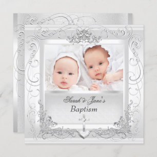 ツインベビーガールボーイ《キリスト教》洗礼式や命名式バプティスホワイト 招待状