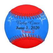 ツインベビーガール誕生統計赤白青 野球ボール (正面)